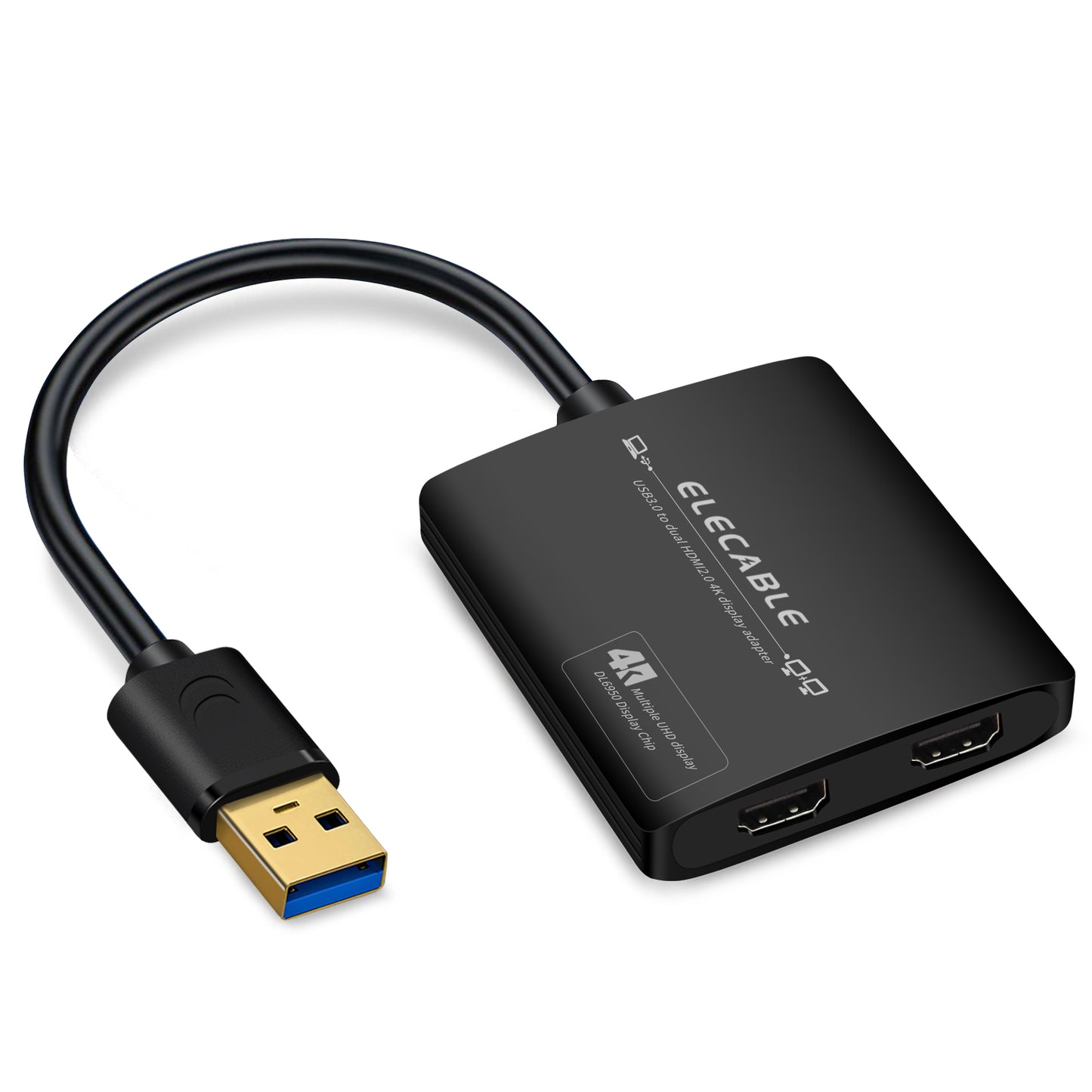 USB 3.0 to Dual HDMI Adapter - 4K+4K 60Hz Ultra HD - Built-in DisplayLink  DL6950 Chip - Extend Screen to Multiple Monitor TV Compatible with